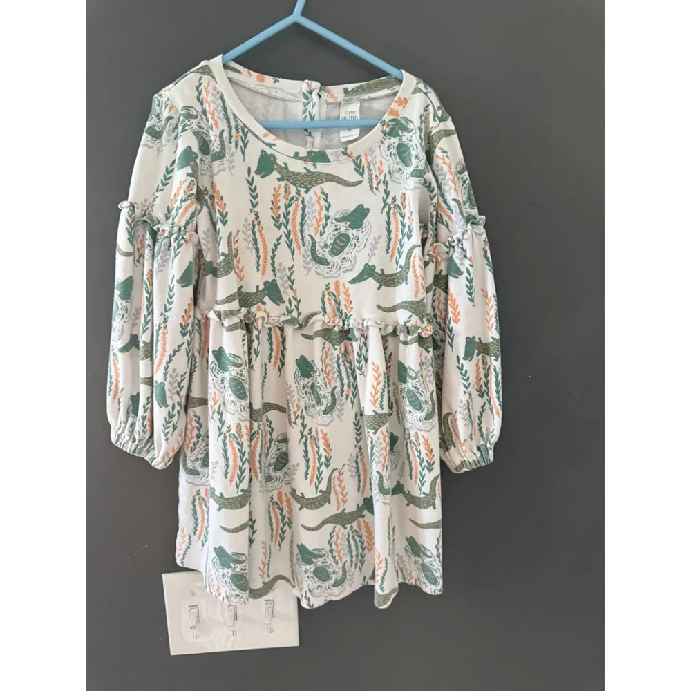 Kate Quinn Kids 6Y Organic Cotton Alligator Print Ruffle Empire Waist Dress